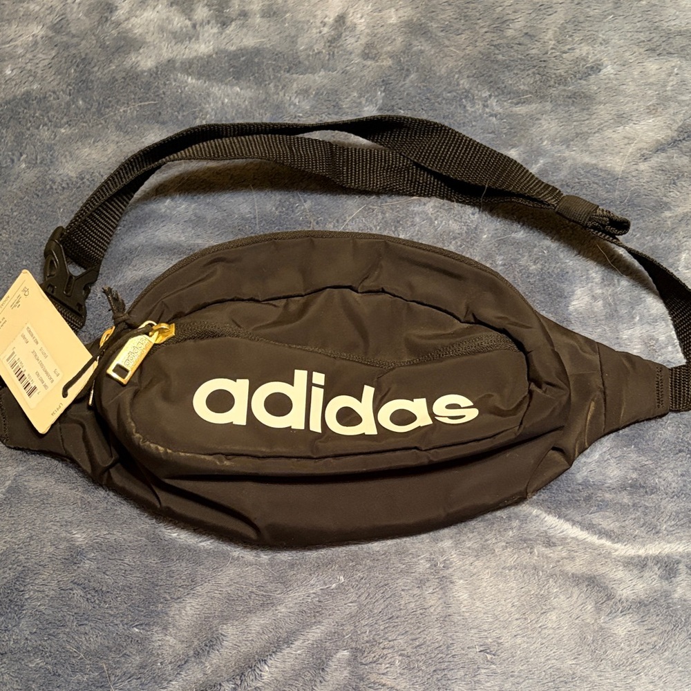 adidas Black Logo Belt Bag with Gold Zipper